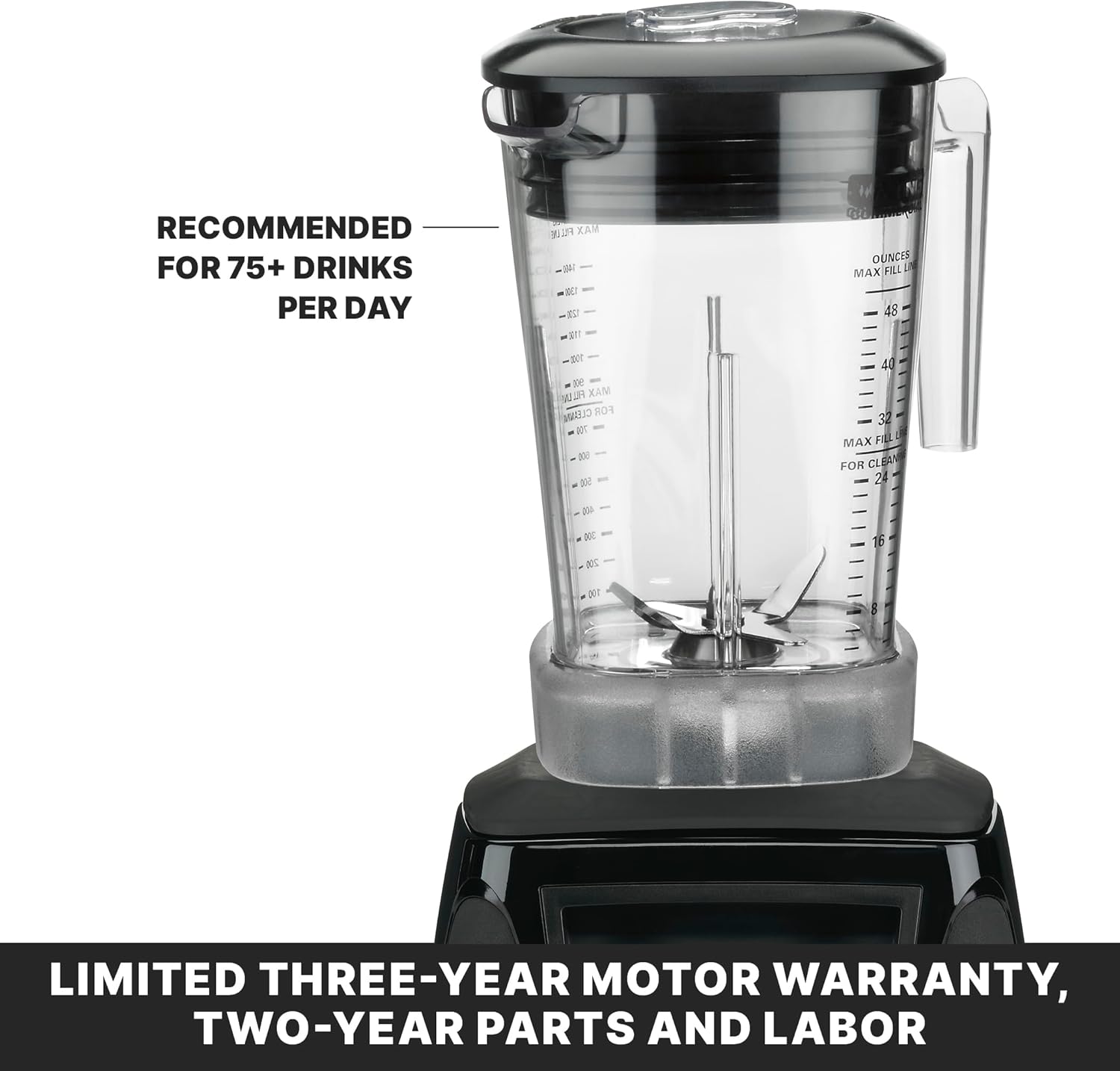 Waring Commercial MX1100XTXP 3.5 HP Blender with Electronic Keypad, 30 Second Countdown Timer and 48 oz BPA Free Container, 120V, 5-15 Phase Plug,Black