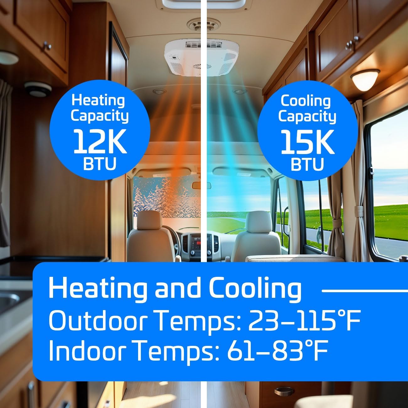 ACiQ 15,000 BTU RV Air Conditioner with Heat Pump Non-Ducted - 115V Black Roof Top AC Unit | 1.25 Ton Cooling & Heating for Camper, Motorhome, Travel Trailer