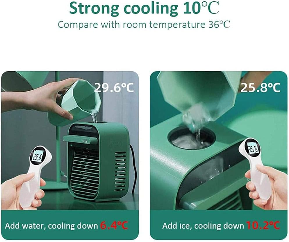 Upgrade Mini Air Conditioner USB Portable Air Conditioner Household Air Cooler Cooling Humidifying Desktop Air Conditioner Fan-Green