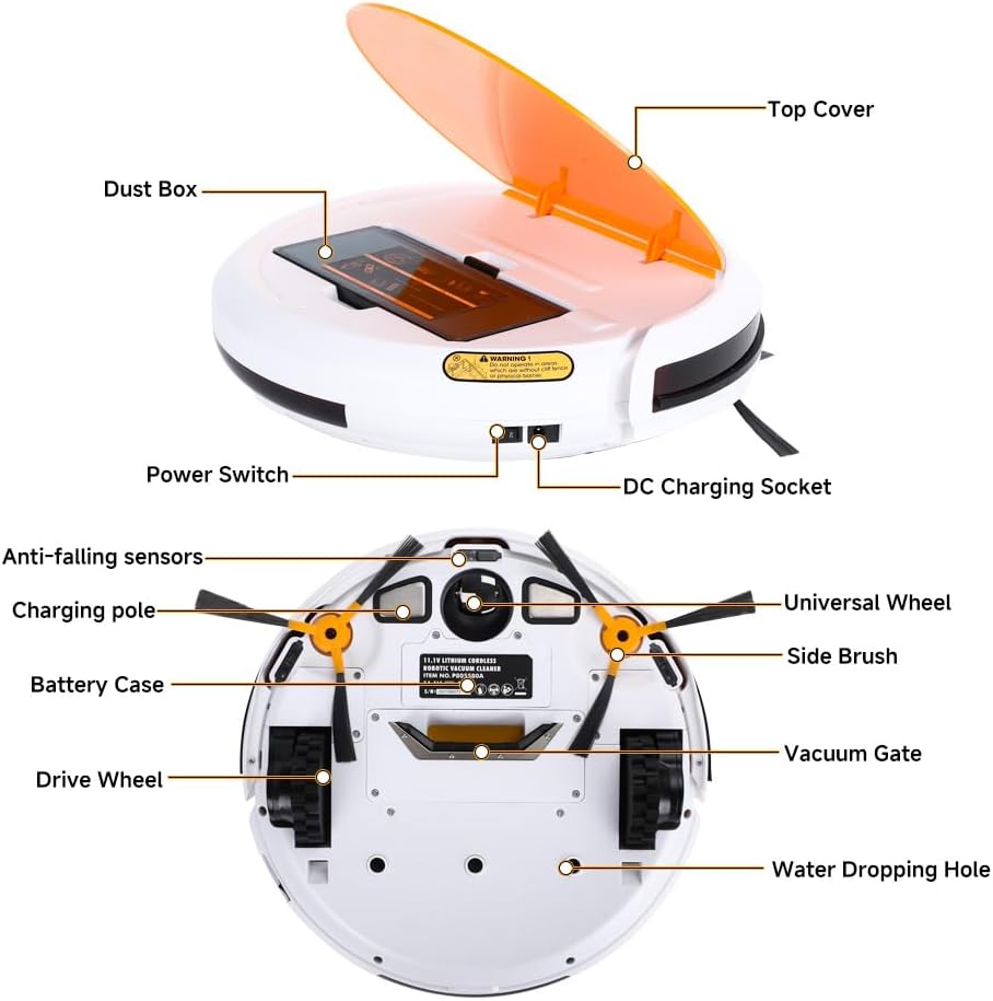 Hoteche Robotic Vacuum Cleaner with 450ML Dustbin, Auto Zigzag Cleaning, Gyroscope Navigation, 1000PA Suction, Fall-Arrest & Anti-Collision
