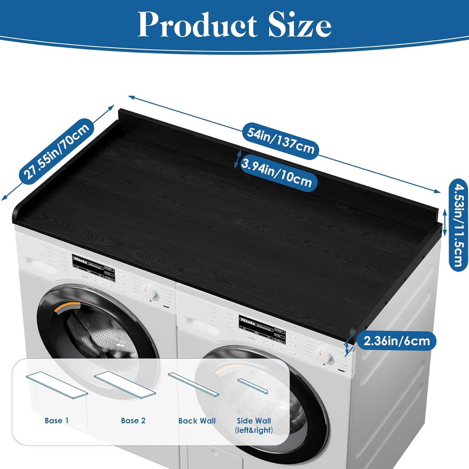 Washer Dryer Countertop, Laundry Countertop Over Wooden Washer and Dryer for The Top with Non-Slip Pads, Laundry Hamper Counter Storage Organization 54