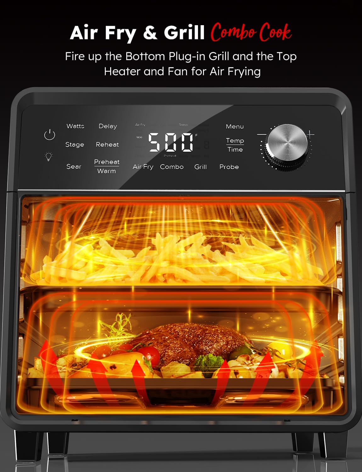 Nuwave Plug-In Grill Air Fryer Oven Combo w/Sheath Heaters, Authentic Char Flavor, 2024 New Convection System, 2X More Even, 100 Presets, Smarter Probe, 50-550°F, Stainless Steel