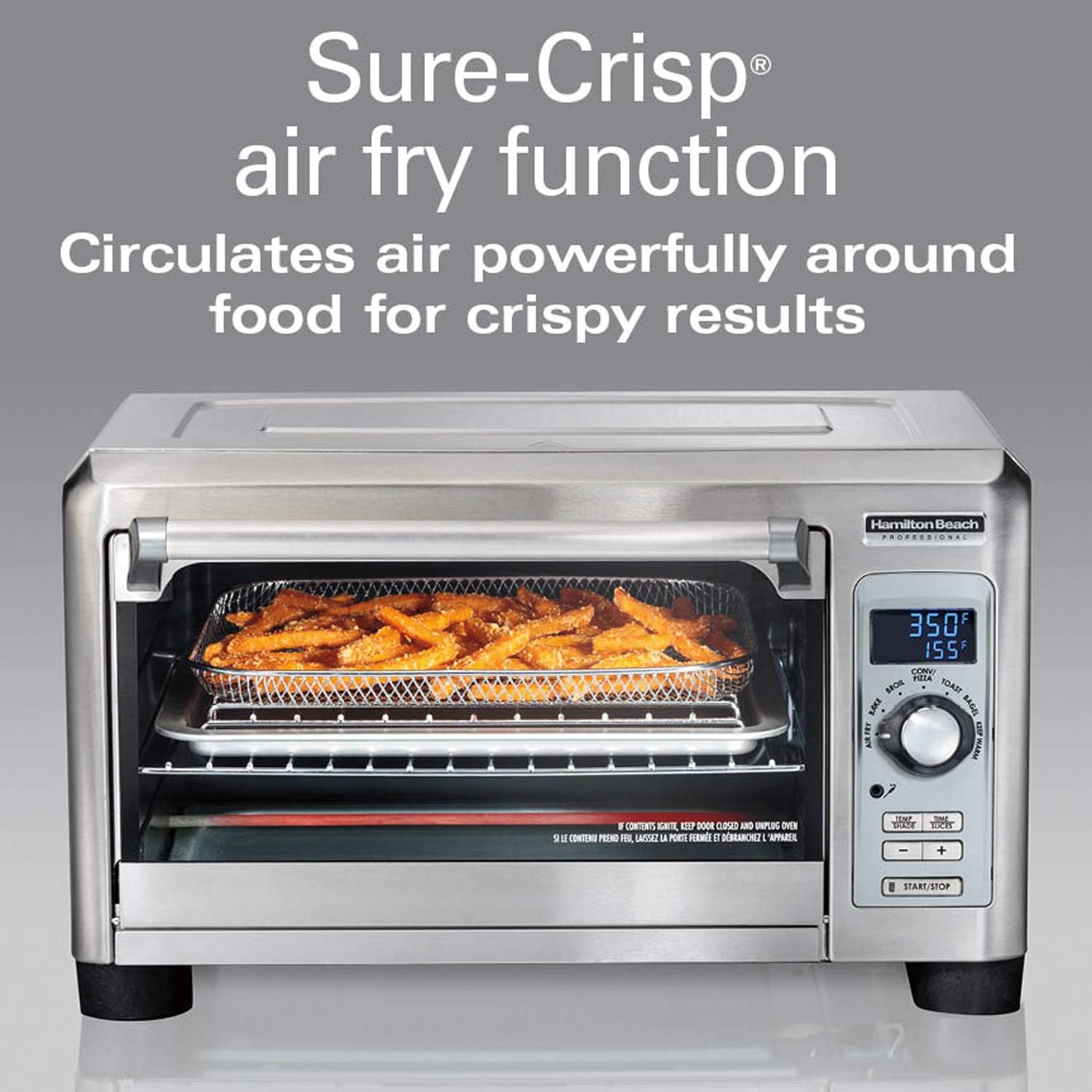 Hamilton Beach Professional Sure-Crisp Digital Toaster Oven Air Fryer Combo, 1500W, Fits 12” Pizza 6 Slice Capacity, Temperature Probe, Stainless Steel (31243)