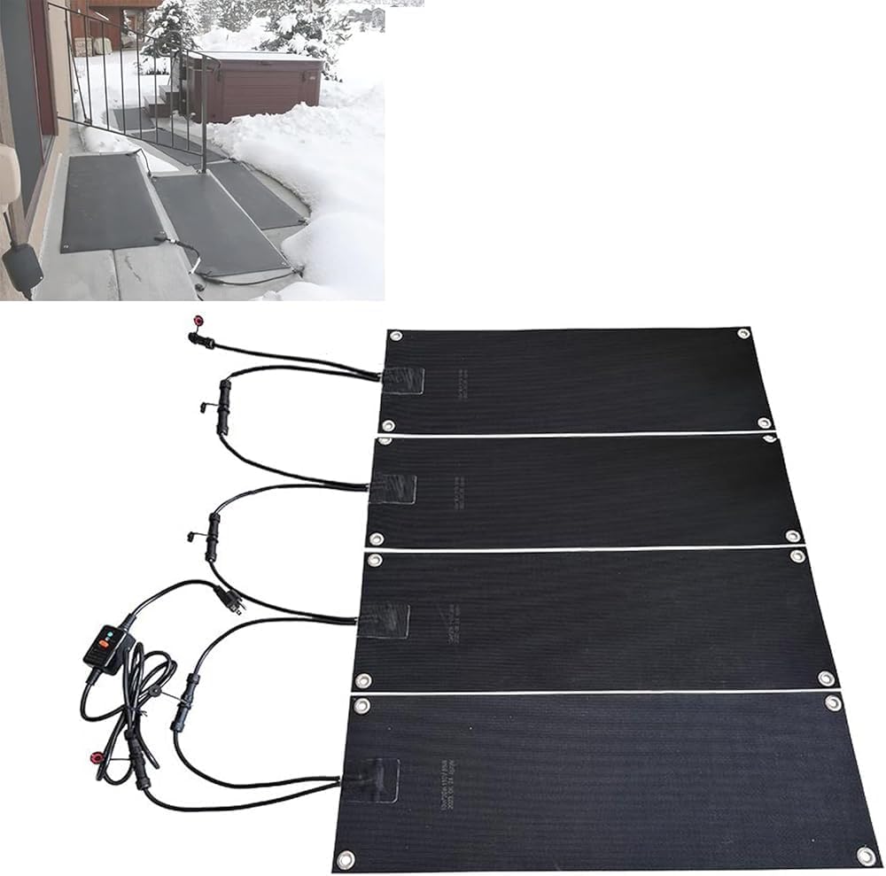 Heated Snow Melting Mats for Entrances,Non-Slip Rubber Snow Melt Heated Walkway Mats,Heated Outdoor Mats for Winter Walkways,Winter Removal and Ice Melt Products(Size:4 Pieces,Color:10x48inch)