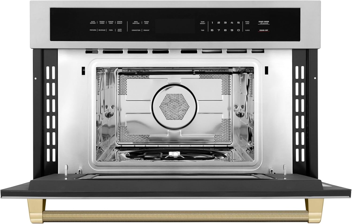 ZLINE Autograph Edition 30 in. 1.6 cu ft. Built-in Convection Microwave Oven in Stainless Steel and Champagne Bronze Helix Handle (MWOZ-30-KCB)