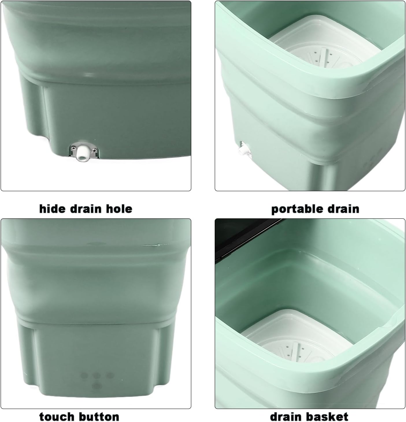 Portable Washing Machine, 15L Large Capacity Mini Laundry Machine, Foldable Design, Simple for Underwear, T Shirts, Socks, and More (Green)