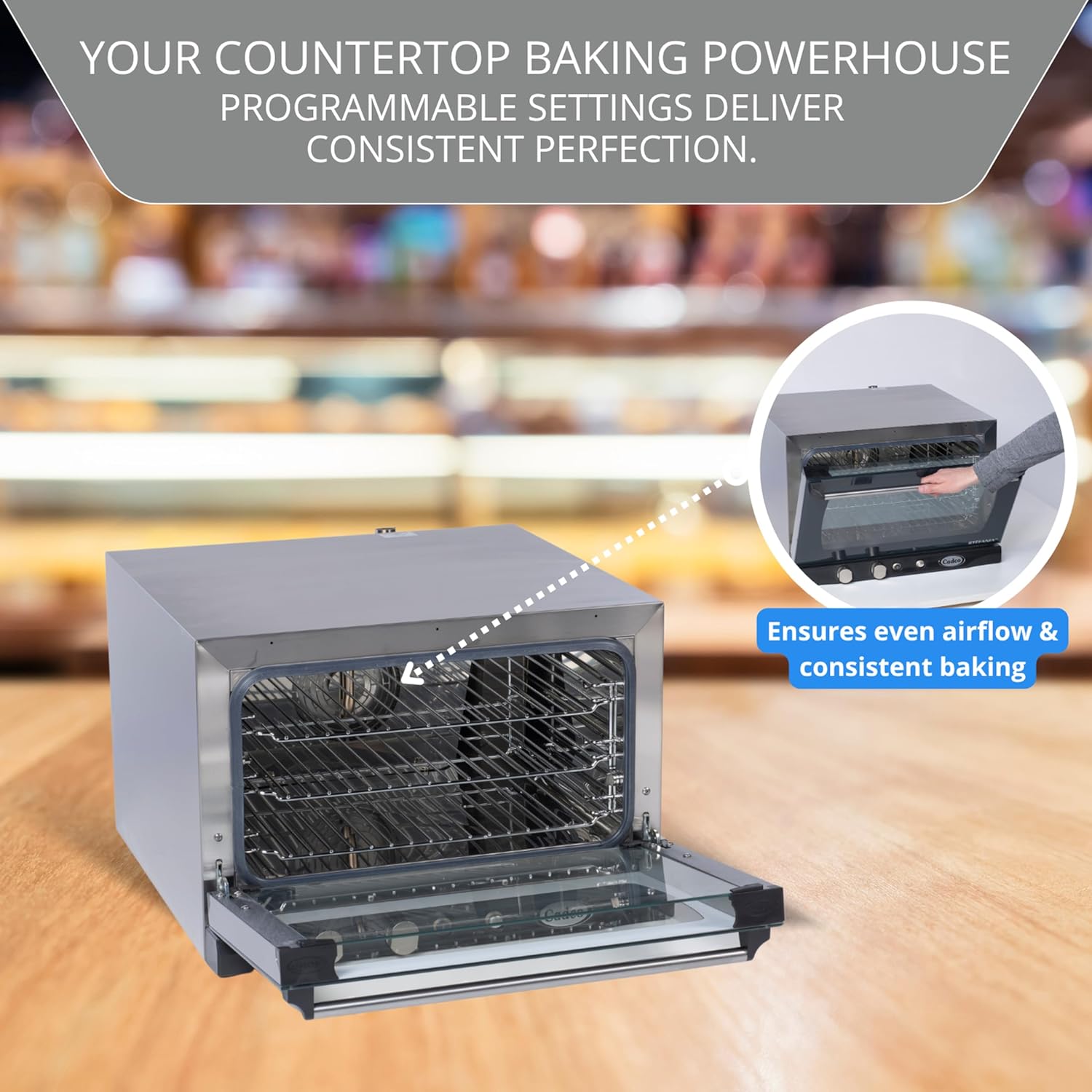 Cadco XAF-113 Heavy-Duty Countertop Convection Oven with Manual Controls and Humidity, Stainless Steel, NSF, 120v, For Commercial Use, 120 lbs.
