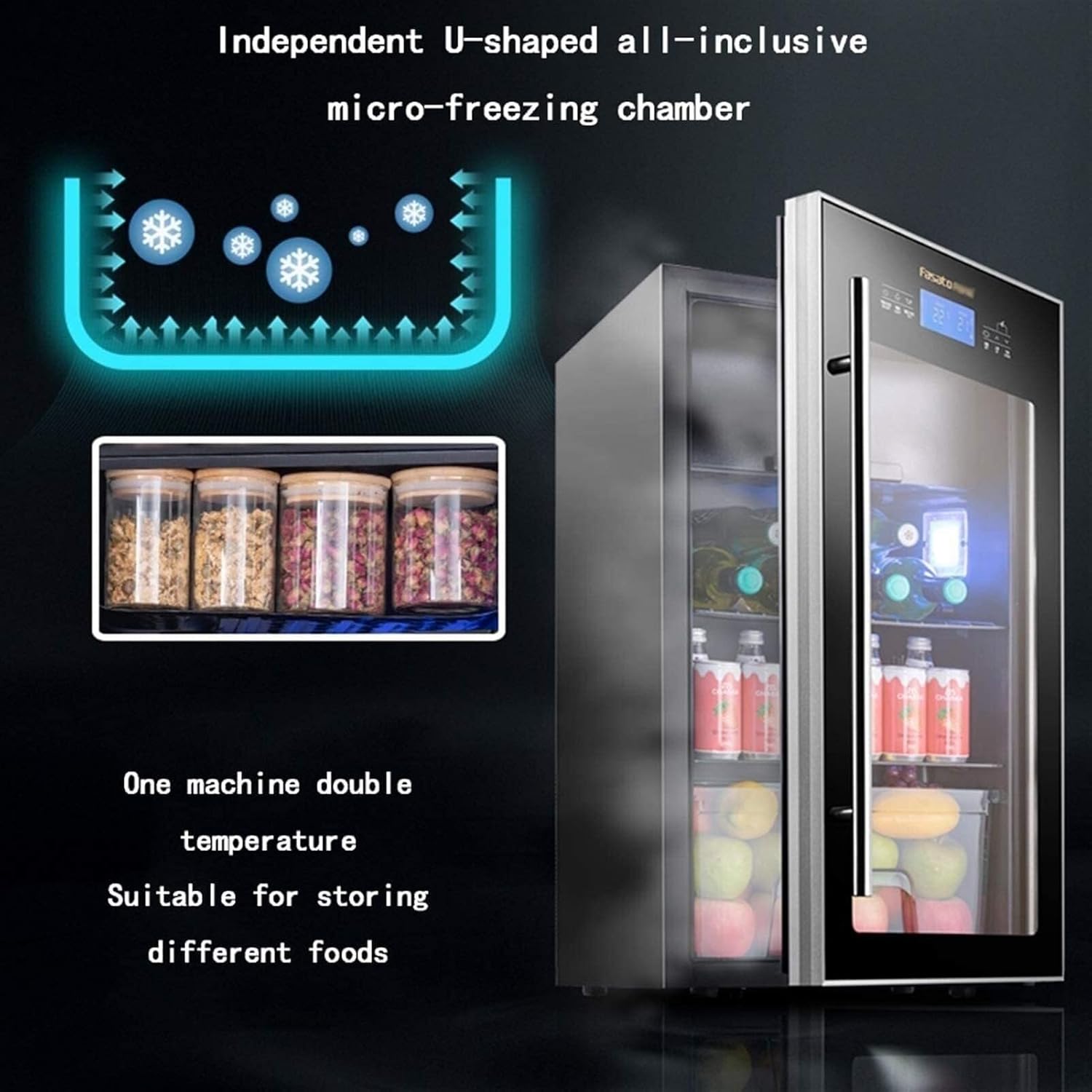 90L Wine Cooler, Adjustable Temperature, Silent Efficient Beverage Food Refrigerator, Multi-Layer Storage, Black(68 * 43 * 40cm)