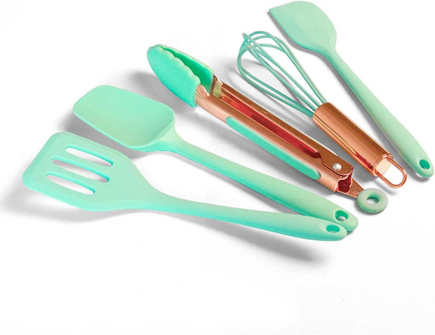 5-Piece Silicone Mini Baking Tools Set Utensil Non-Stick Spatula Spoon Whisk Slotted Spatula for Kids Children Girl Boy