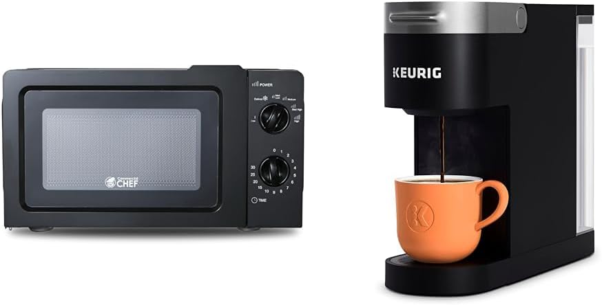 COMMERCIAL CHEF 0.6 Cubic Foot Microwave with 6 Power Levels, Small Microwave with Grip Handle & Keurig K- Slim Single Serve K-Cup Pod Coffee Maker, Multistream Technology, Black