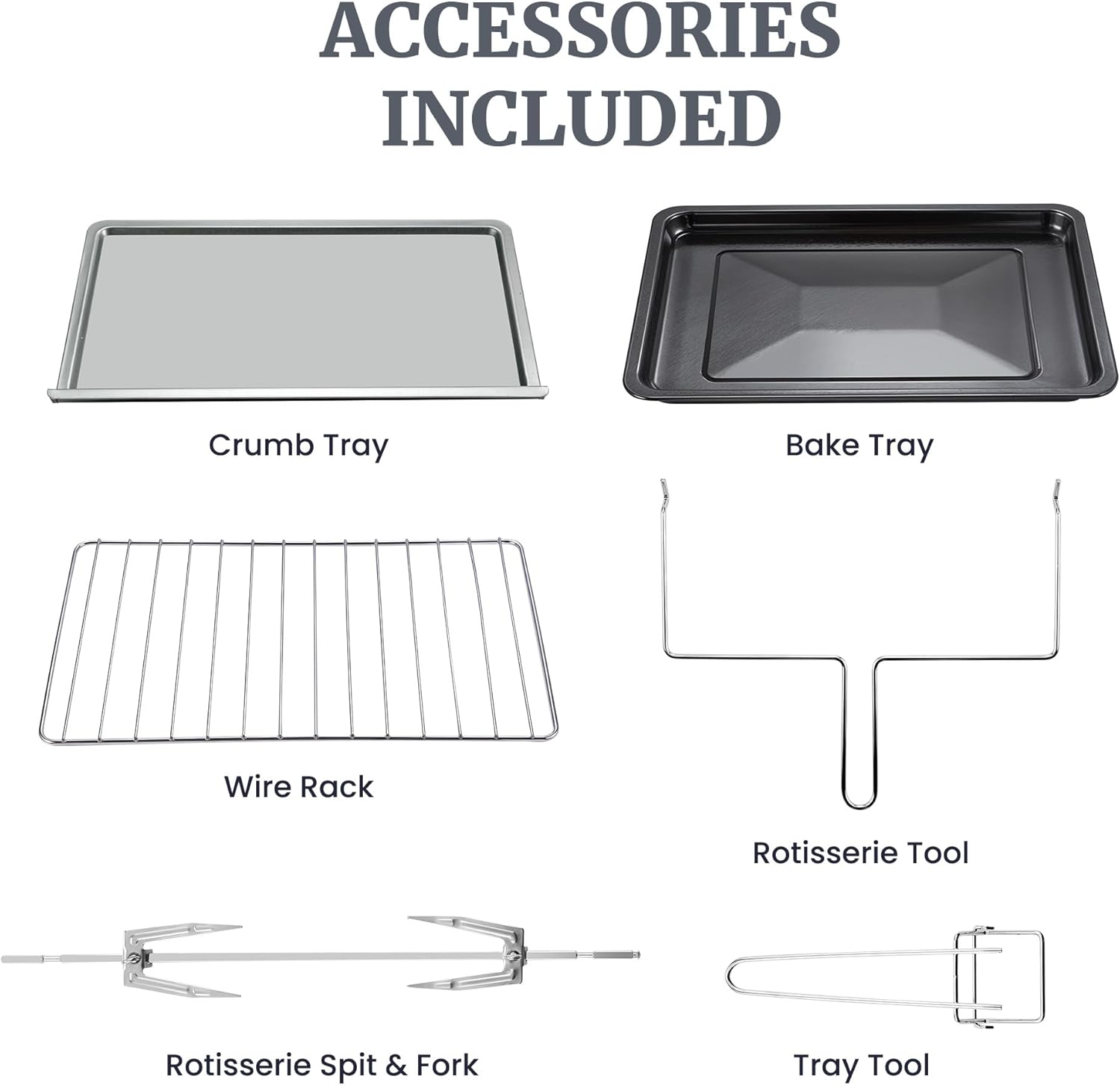Elite Gourmet ETO4524 45L Countertop Convection Toaster Oven, French Doors, Adjustable Temperature & Timer, Bake, Roast, Broil, Toast, Includes Baking Pan, Rack, Rotisserie, Stainless Steel