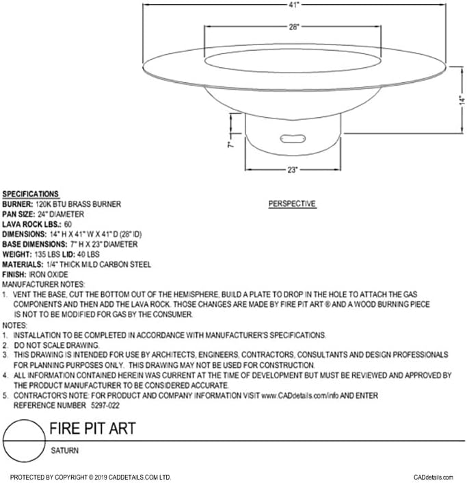Fire Pit Art Saturn Wood Fire Pit with Lid (Saturn-lid)