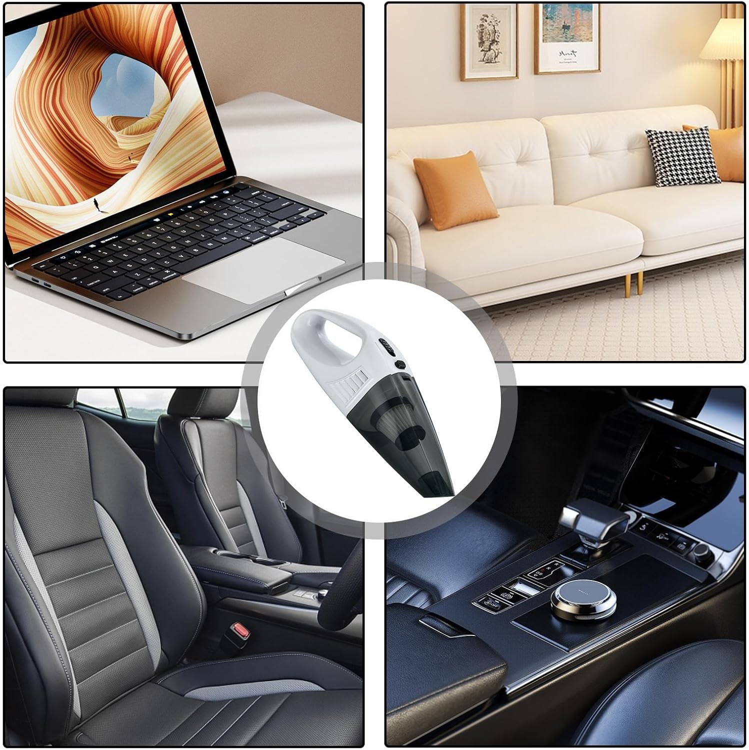 Car Handheld Vacuum Cleaner, 6000pa High Power Rechargeable Vacuum Cleaner, Lightweight Handheld Vacuum Cleaner Portable Wireless Charging Vacuum Cleaner for Bed Sofa Desk Car, 1, White 1