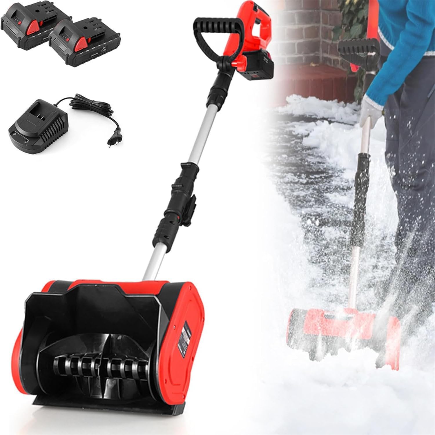 Electric Snow Shovel Kit, 16 Inch Cordless Snow Shovel, 2 Battery & Charger Included, Red