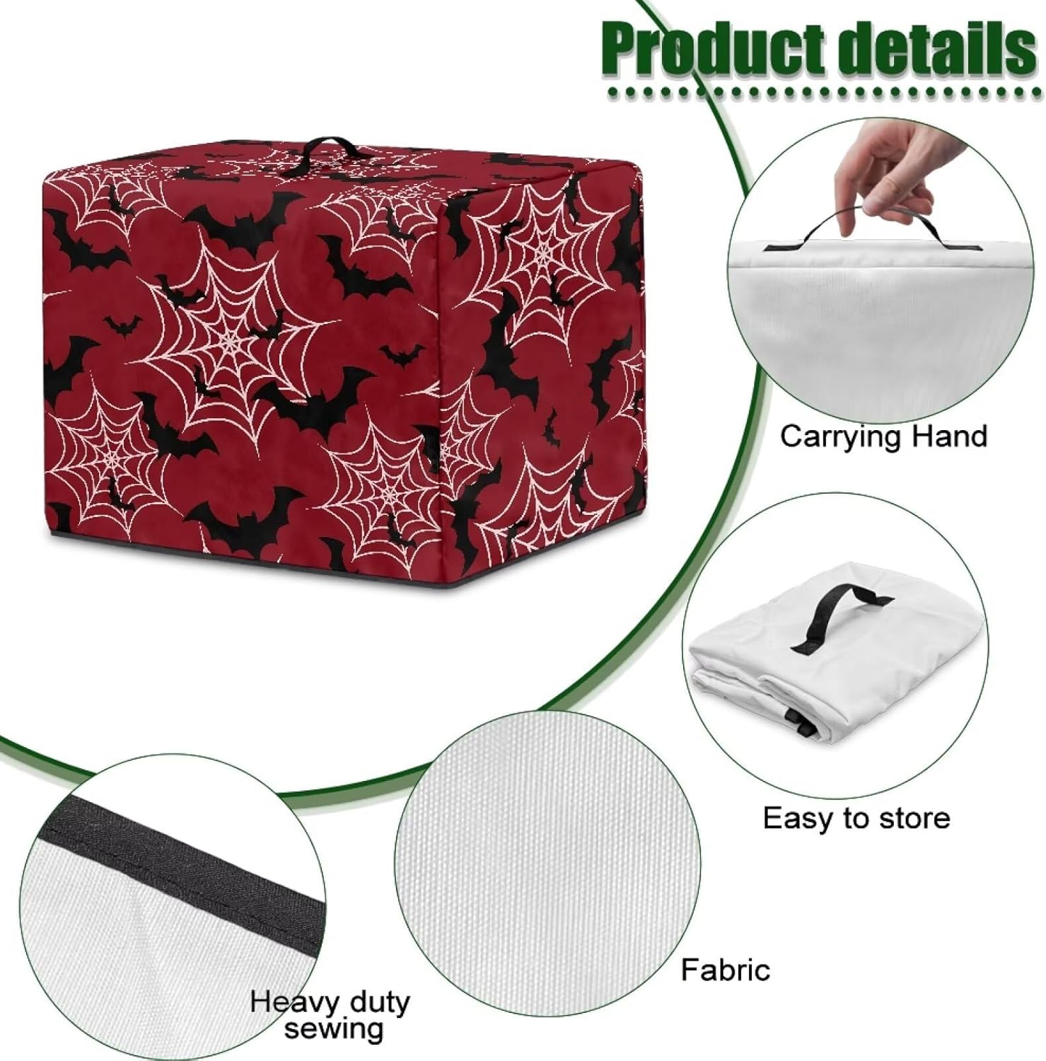 Bat Spider Web Blender Cover with Floral Prints – Juicer Dust Cover for Kitchen, Fits Most Small Appliances, Easy to Store & Wash, Stylish Home Decor