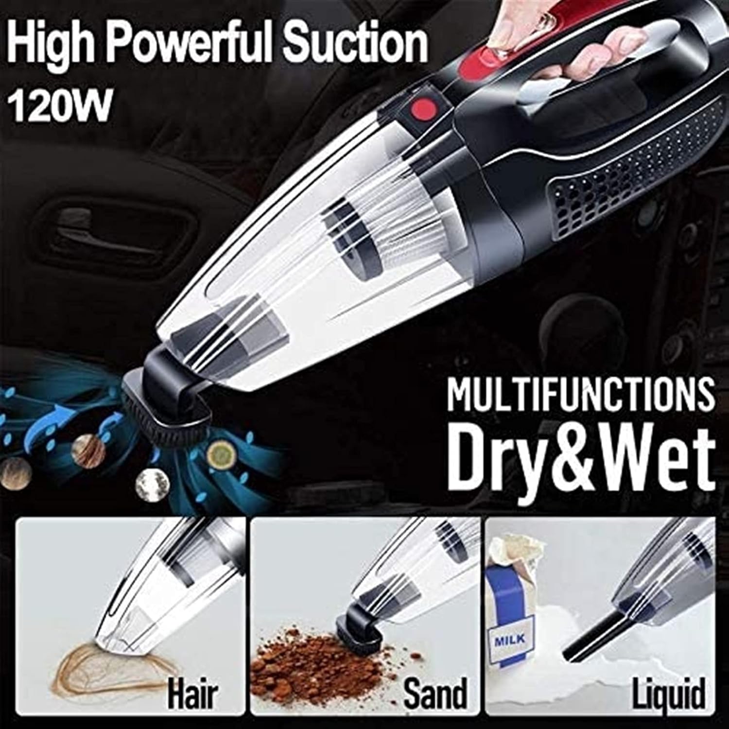 Wet Dry Vacuum Cleaner,120W High Power Portable Hand Vacuum Cleaner,Mini Vacuum Handheld Portable Vacuum for Cars