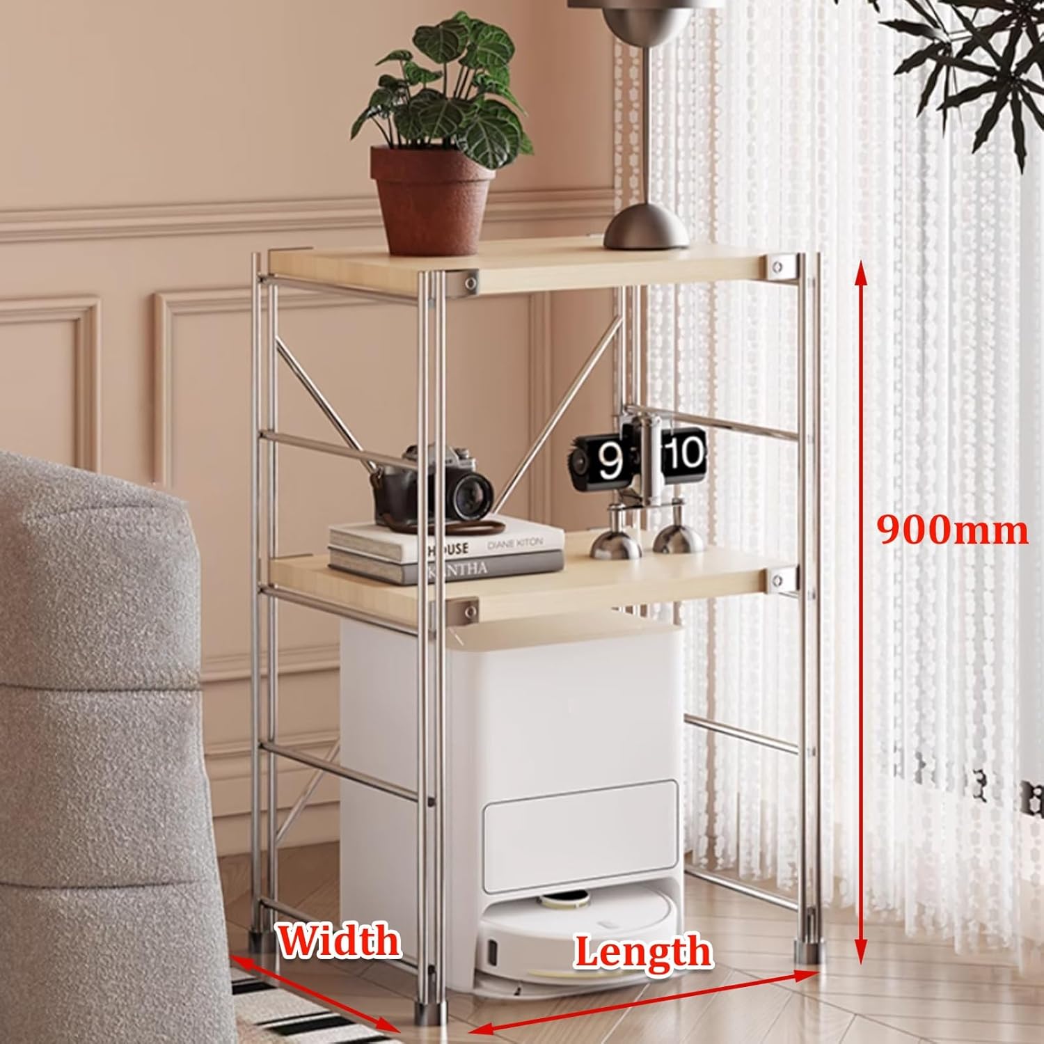 Robot Vacuum Stand Cabinet，Multi-Functional Modern Vacuum Storage Stand And Adjustable Shelves Bookcase For Livingroom, Bedroom(Yellow,27.6x16.1x51.2in-2)