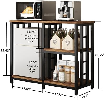 4-Tier Bakers Rack for Kitchens with Storage, Mini Fridge Stand, Microwave Oven Stand Table, Bar Cabinet, Aquarium Stands, Adjustable Shelves Freestadning for Kitchen, Living Room, Office, Patio.