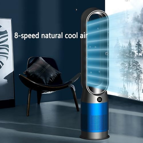 Floor Fan Air Circulation Fan Quiet Bladeless Fan Oscillating Tower Fan with Remote, 8 Speeds, 8H Timer, 80° Oscillating Pedestal Fan, Portable Cooling Fan for Bedroom, Home, Office(Gold)