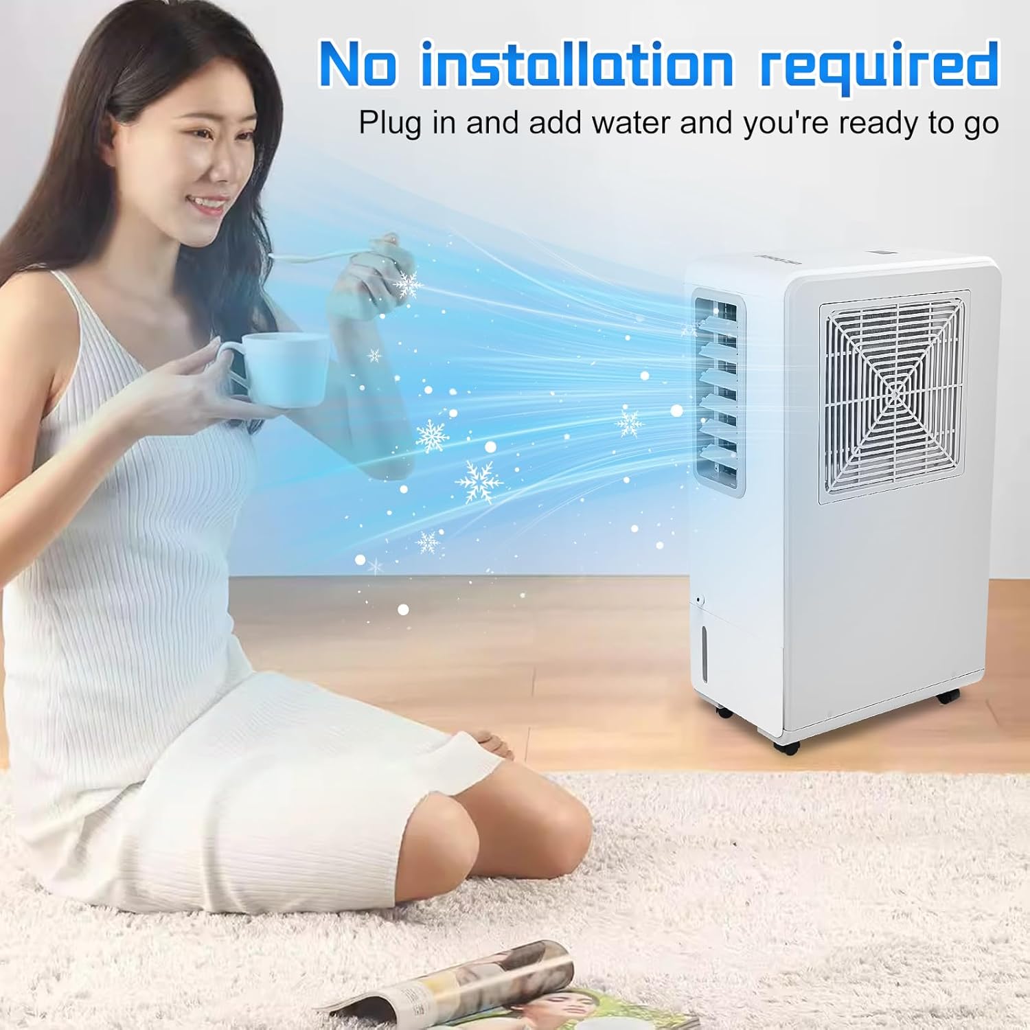 Portable Mobile Air Conditioners, Low Energy Consumption Air Circulator with Cooling and Dehumidifying Functions, dehumidifier for use in kitchen, living room, bedroom, garage
