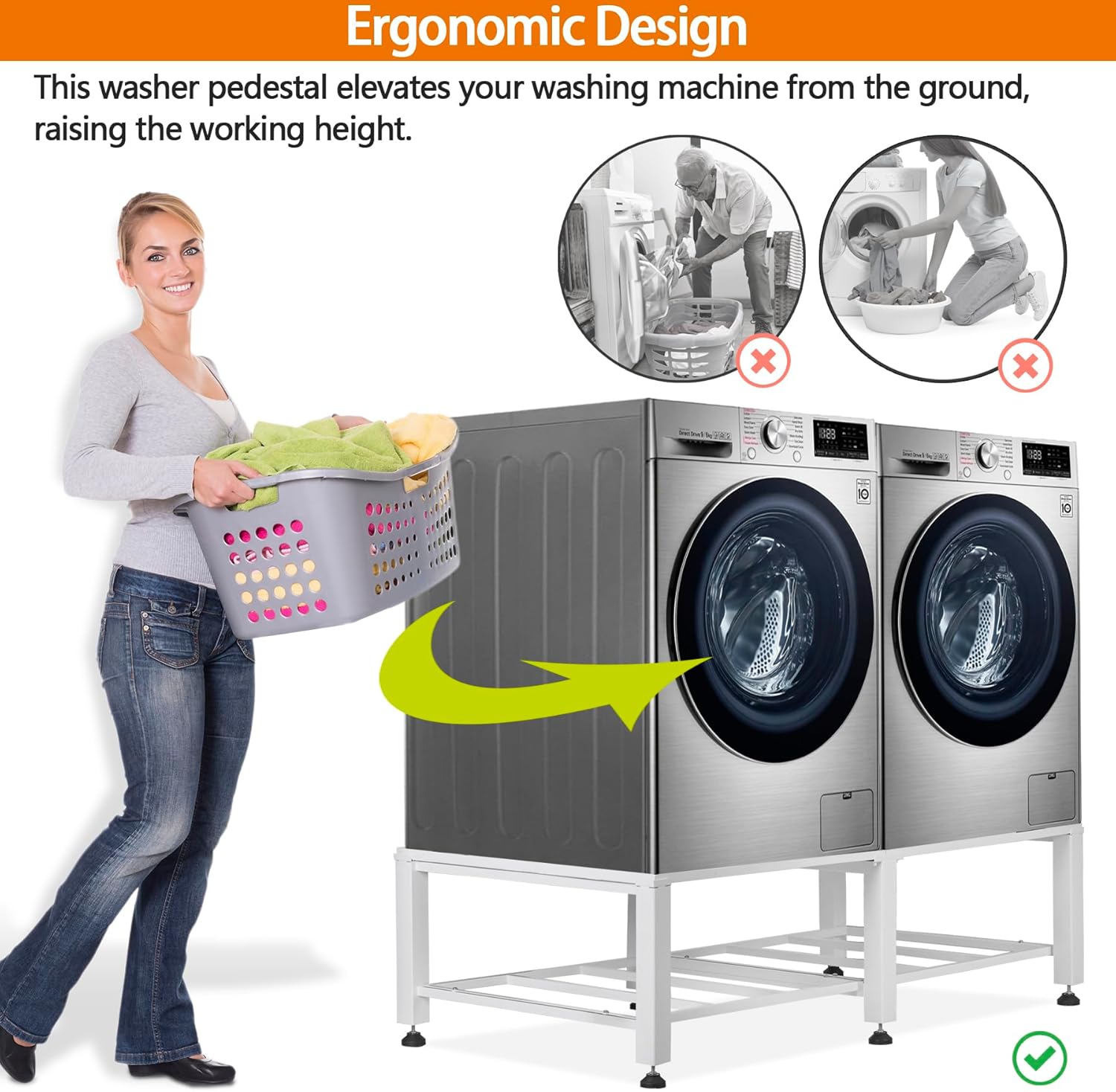 Heavy Duty Washer Dryer Pedestal Stand - 1400lb Capacity, Steel Frame Washing Machine Base, Universal Fit - 58x29x15 Inch (2 Pack)