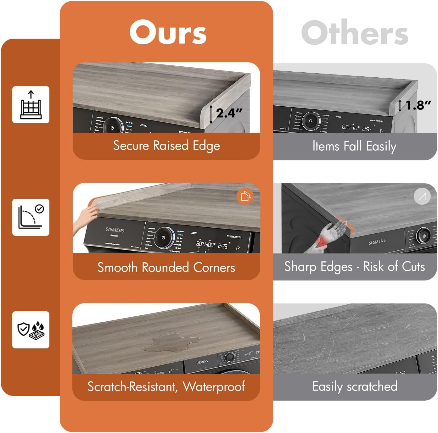 Premium Washer Dryer Countertop with Anti-Slip Pad, 54inch Laundry Room Organization Set, Stackable Storage Solution with Silicone Ironing Mat, Diatomite Mat(Gray)