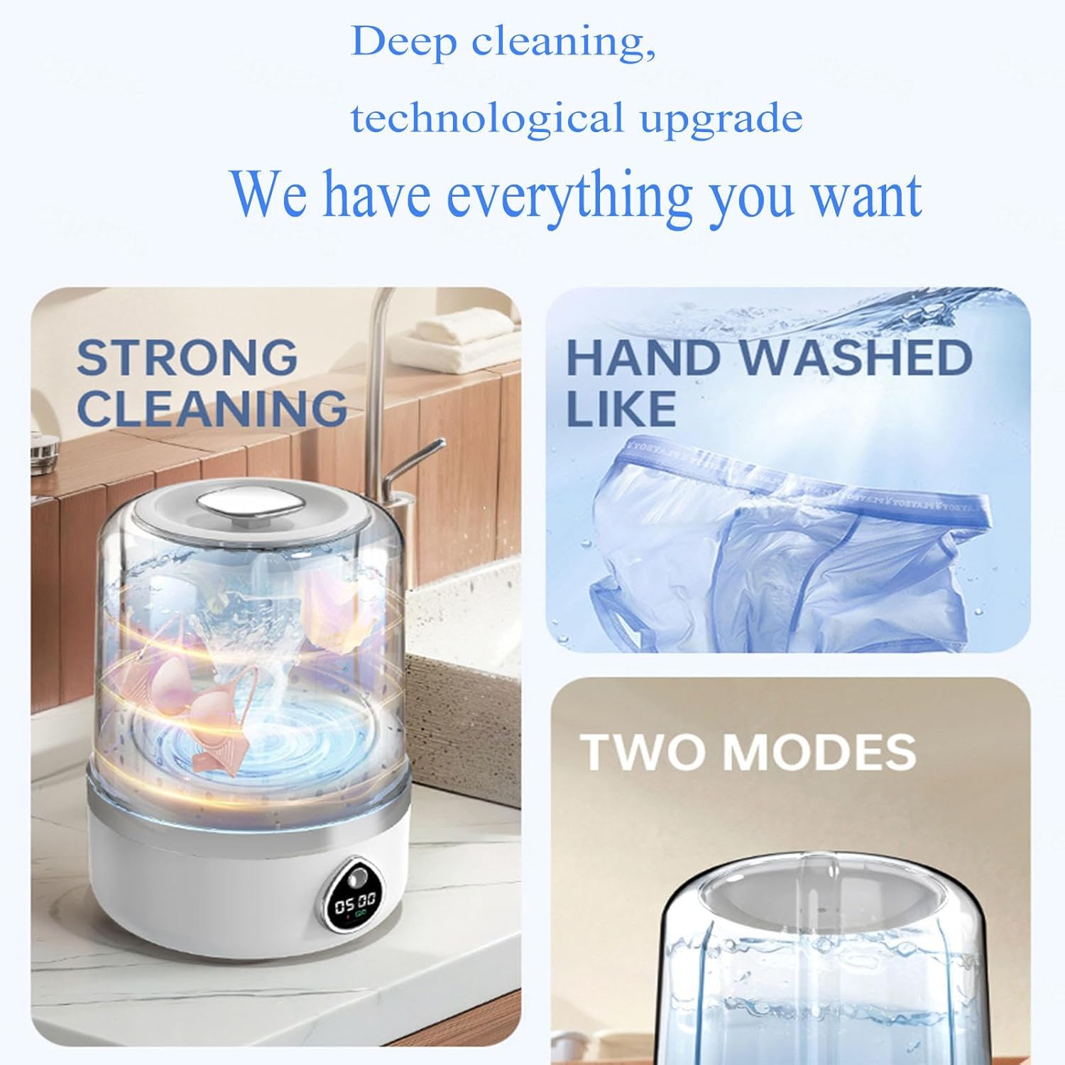 Cordless Mini Washing Machines 360° blue light disinfection 1.5L Washing Machine Mini USB Charging with 2 Modes for Bra, Underwear, Socks