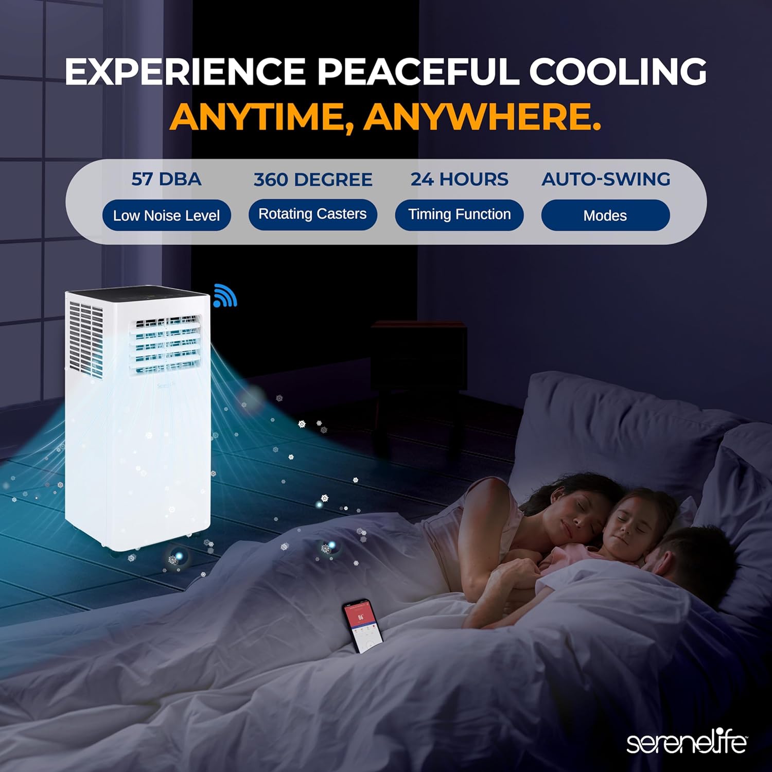 SereneLife Small Air Conditioner Portable 8,000 BTU with Built-in Dehumidifier - Portable AC unit for rooms up to 350 sq ft - WiFi app + Remote Control, Window Mount Exhaust Kit