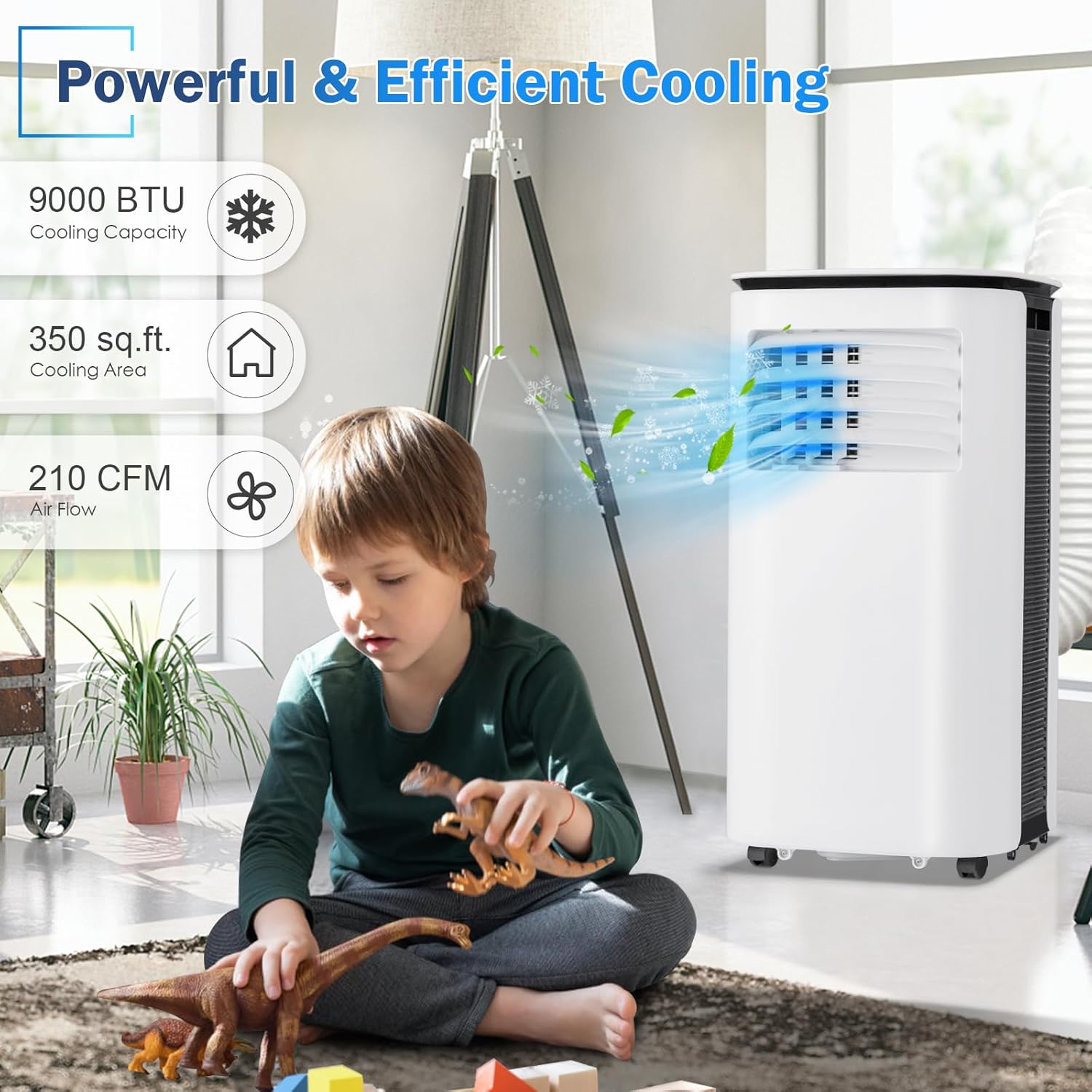 KOTEK Portable Air Conditioners, 9000 BTU Cools up to 350 Sq. Ft 4-in-1 AC Unit for Bedroom w/Sleep/Dehumidifier/Fan/Cool Mode, Window Kit/Remote Control, Room Air Conditioner Portable for Home Office