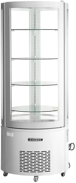 Commercial Glass Display Refrigerator, White Circular Design, 10.5 Cu Ft, LED Lighting, 4 Chrome Shelves, 33-40°F Temperature Range, 24.8x27.2x68.9 Inches