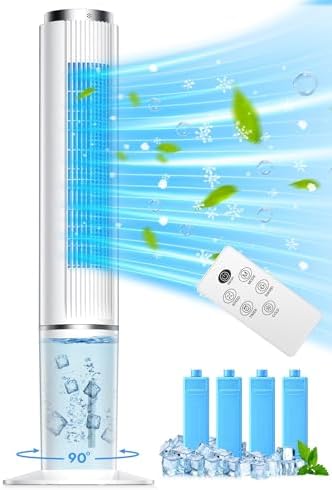 42 INCH Evaporative Air Cooler w/Remote &LED Touch Screen, 4 Mode &3 Speed, 1-Gal Tank for 15H Cooling, 12H Timer for Auto Off, 70°Oscillation Portable Swamp Cooler, Air Cooler for Room Patio