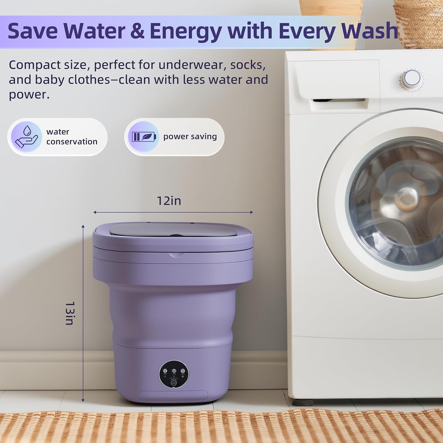 Mini Laundry Machine, 16L Portable Washing Machine with Spin Basket, Portable Laundry Machine Suitable for Baby Clothes, Underwear, Socks, Foldable Design for Camping, Hotels and Apartments(Purple)