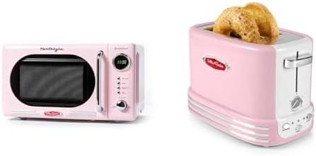 Nostalgia Retro Compact Countertop Microwave Oven - 0.7 Cu. Ft. - 700-Watts and Nostalgia Retro Wide 2-Slice Toaster, Vintage Design