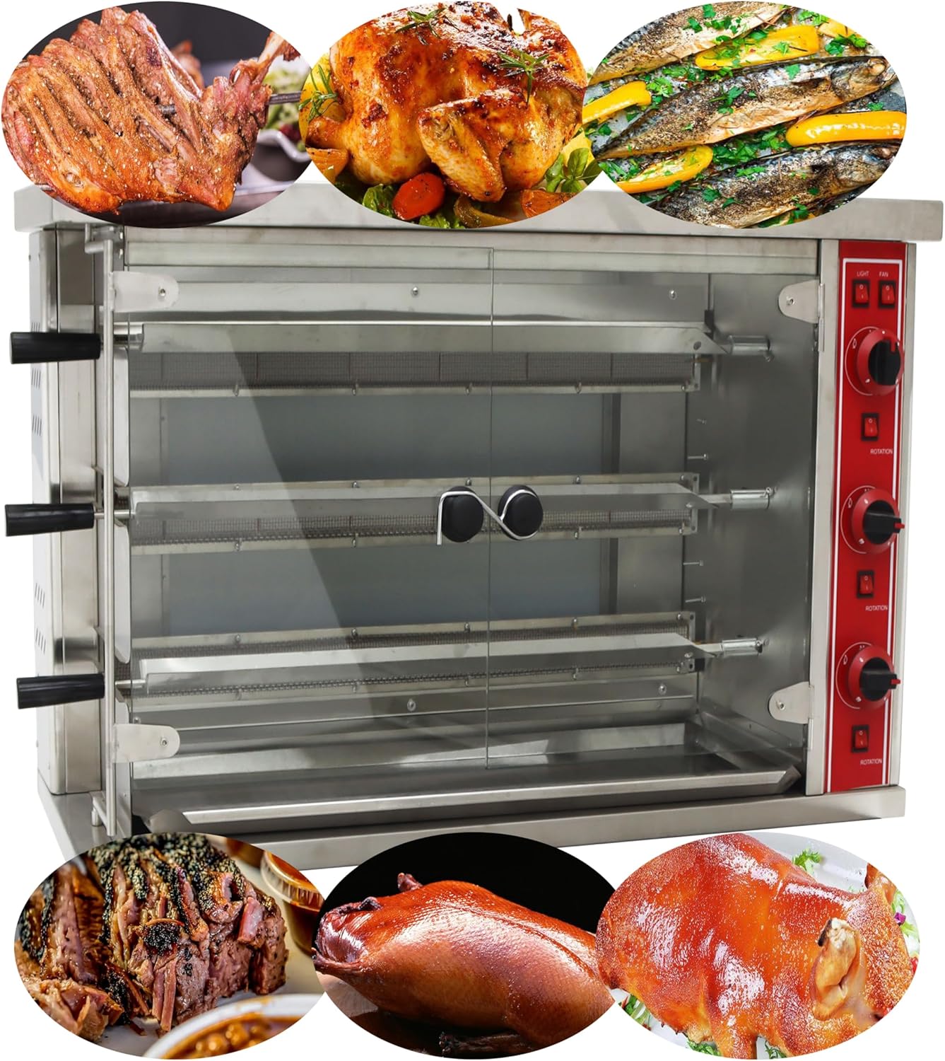 TECHTONGDA Gas Convection Toaster Ovens Commercial Air Fryer Automatic Rotary Grill 122℉-572℉ for Sheep Chicken 3 Layer