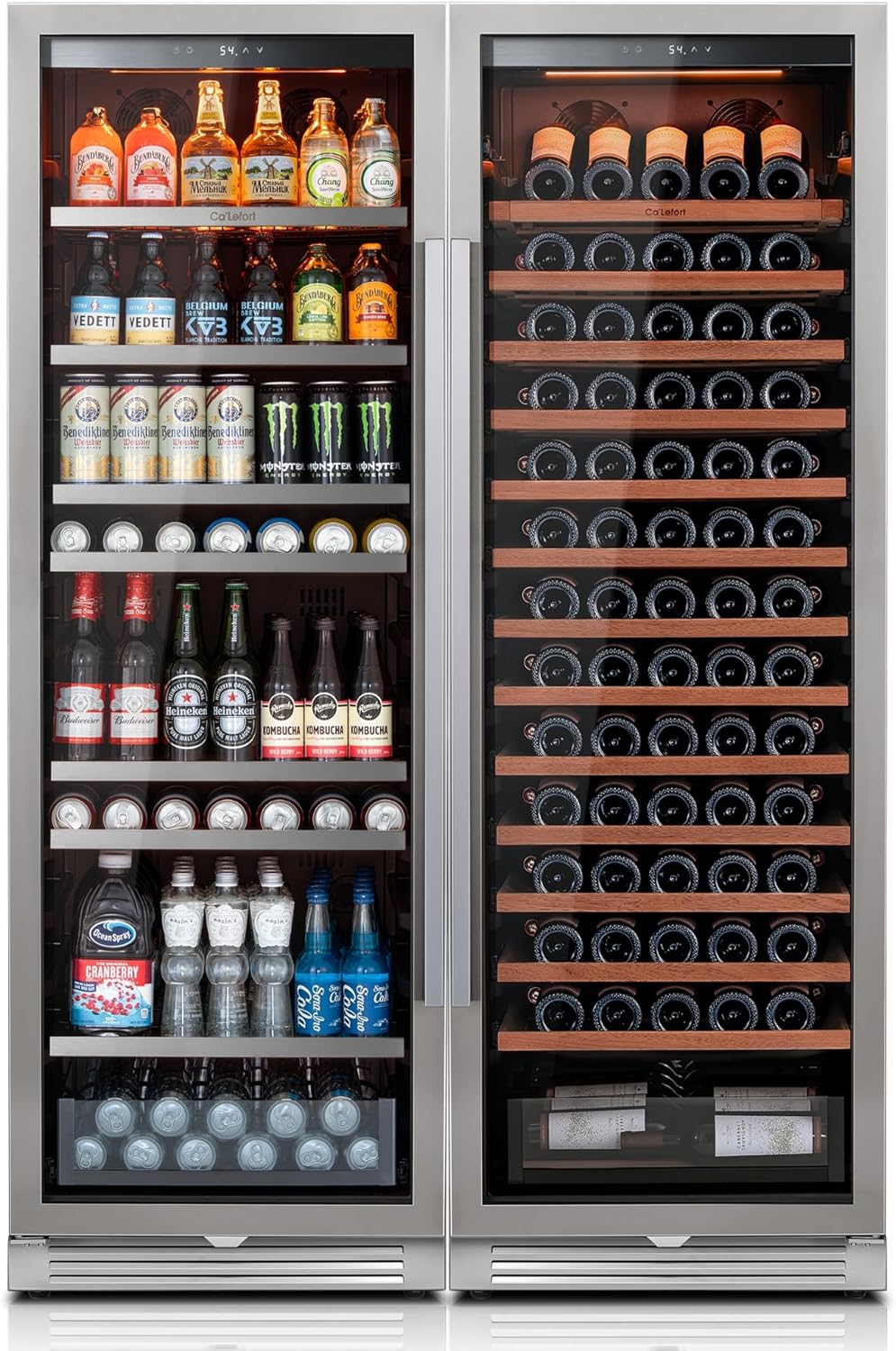Ca'Lefort 48 Inch Wine and Beverage Fridge, 373 Can and 166 Bottle Wine Cooler Refrigerator, 34-65°F Fridge with Glass Door, 3 LED Built-in/Freestanding for Bar/Kitchen/Resterant (2 Pack Cooler)