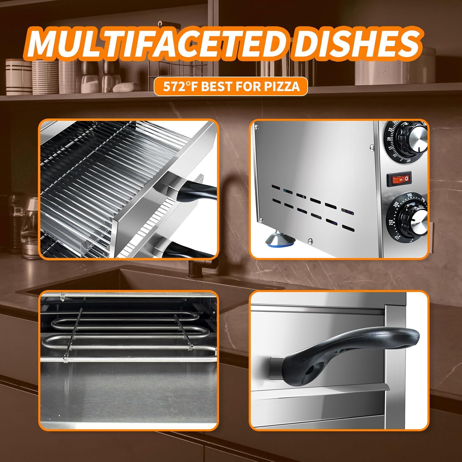 Generic YOOKTEN Electric Countertop Pizza Oven Indoor Commercial Pizza Maker Machine for Home Stainless Steel 2-Tier Pizazz Pizza Oven,1100W, Silver