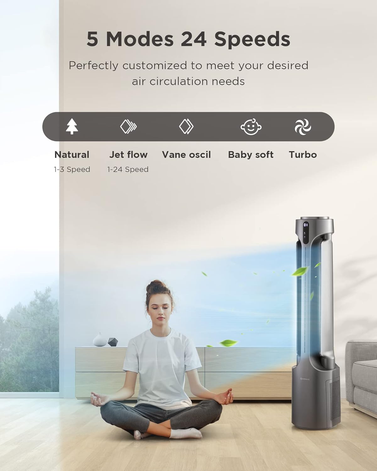 AIRMATE Air Purifier Bladeless Tower Fans, 1500CFM Large Air Volume, 45