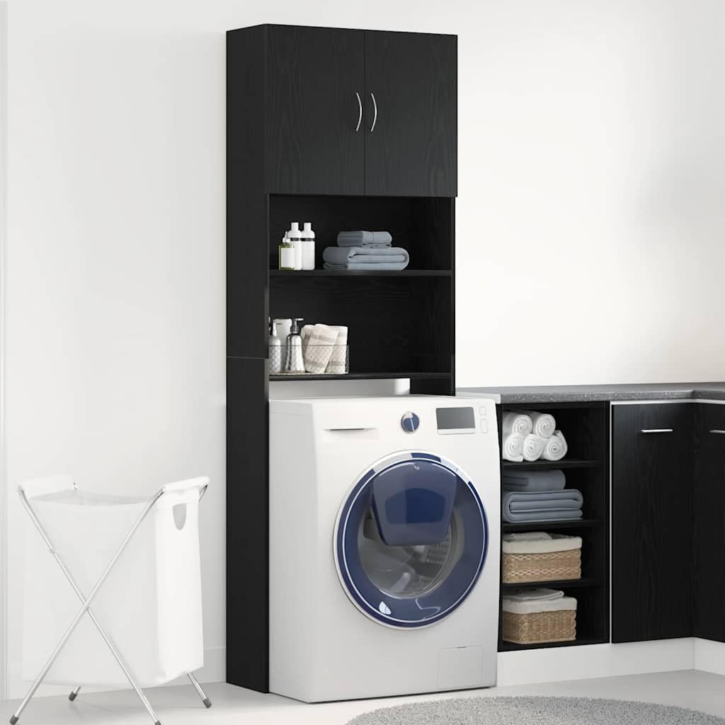 Washing Machine Cabinet Black Oak 25.2x9.4x74.8 Engineered Wood,Household Appliance Accessories,Laundry Appliance Accessories,Washer & Dryer Accessories,859128