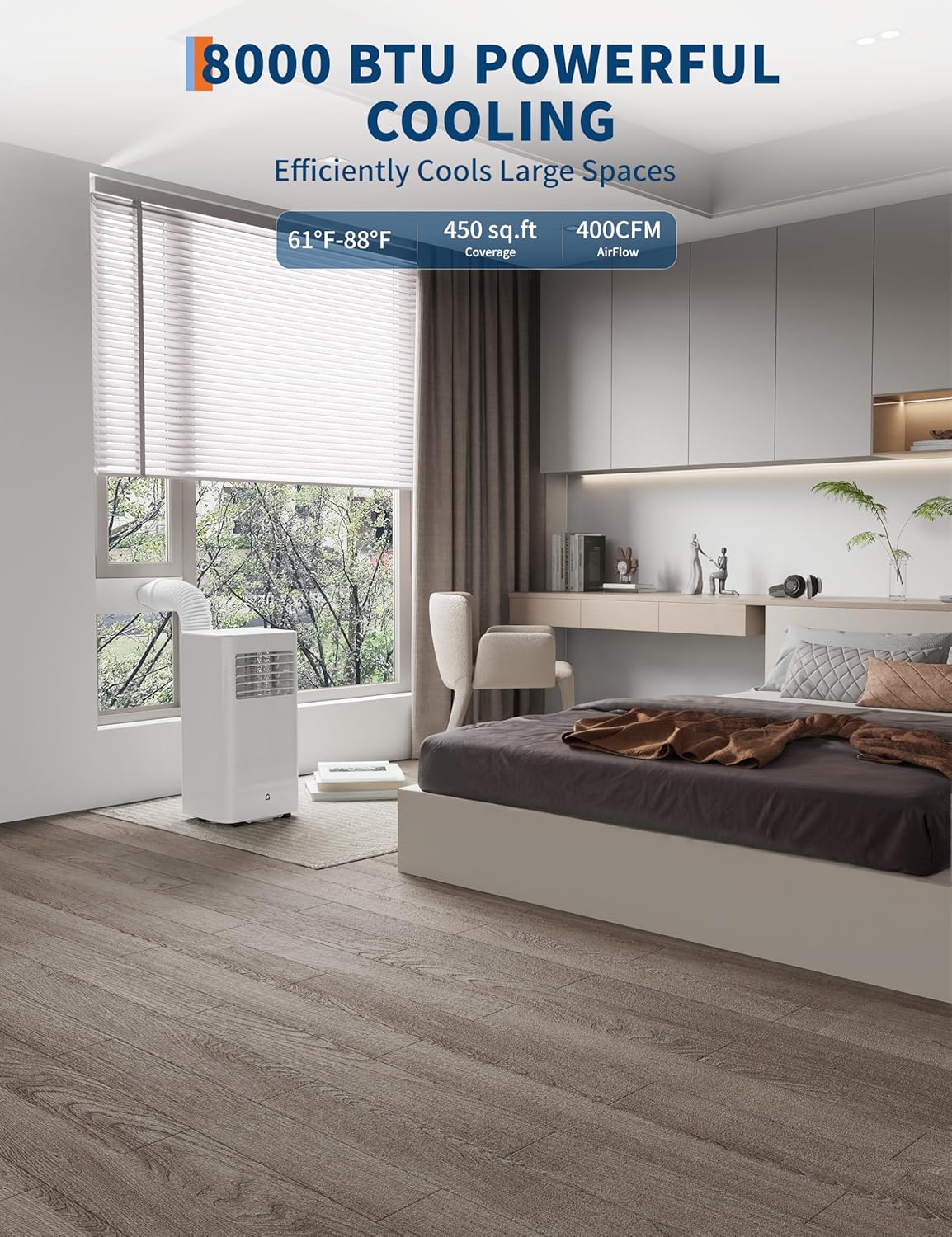 Garvee 8,000 BTUs Portable Air Conditioners with Remote Control, Portable AC for Room Up to 350 Sq.Ft, 3 in-1 AC Unit with Fan & Dehumidifier Function, Smart Sleep Mode, 24H Timer, Window Install Kit