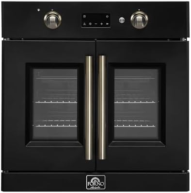 Forno Asti 30-Inch French Door Electric Wall Oven in Black & Antique Brass – 3.68 Cu. Ft. True Convection, 3600W, Air Fry, Sous Vide, Self-Cleaning Function