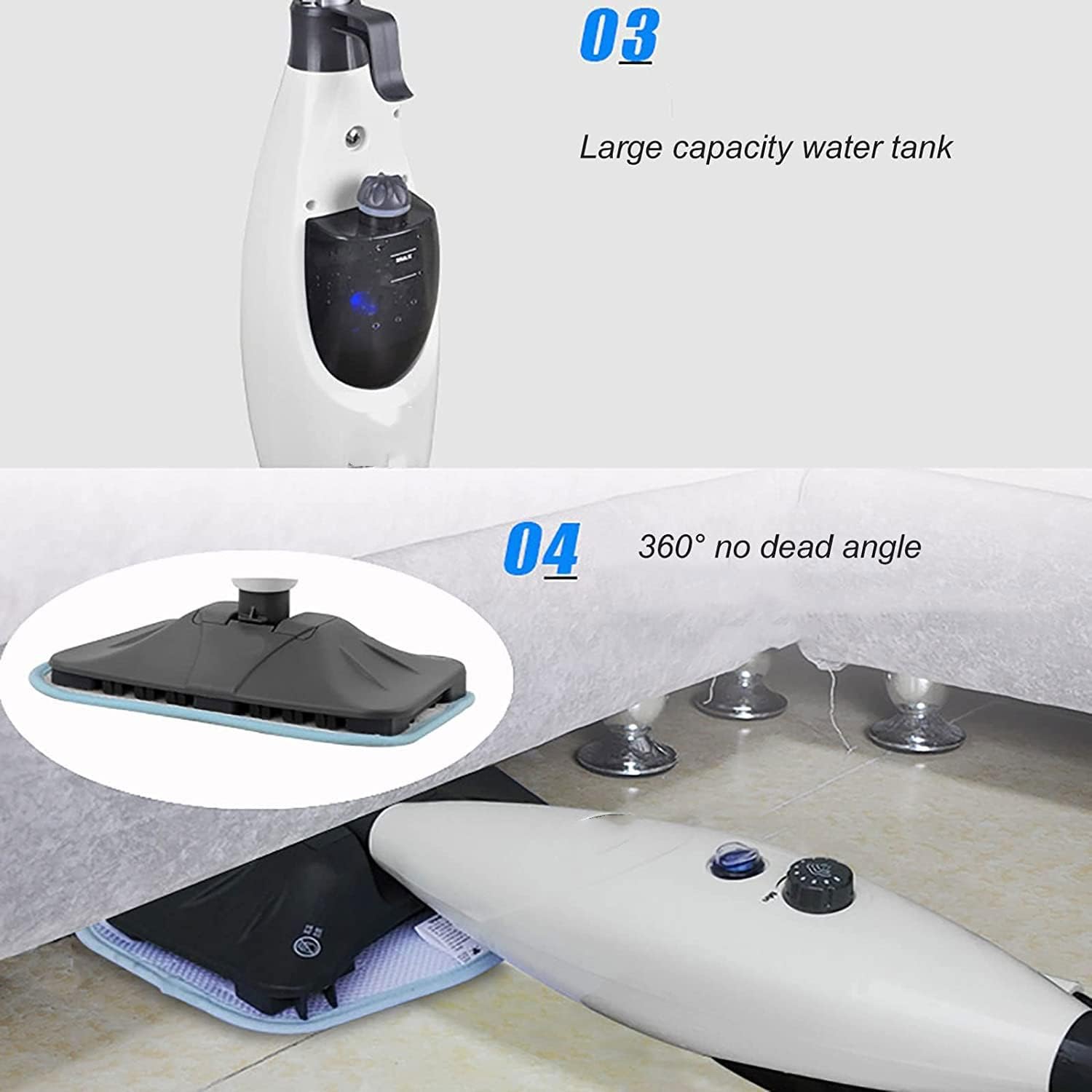 Steam Mop Cleaner Handheld Steam Cleaner Floor Steamers for Hardwood Laminate Tile Floor Multi-Functional Steam Mops (White)