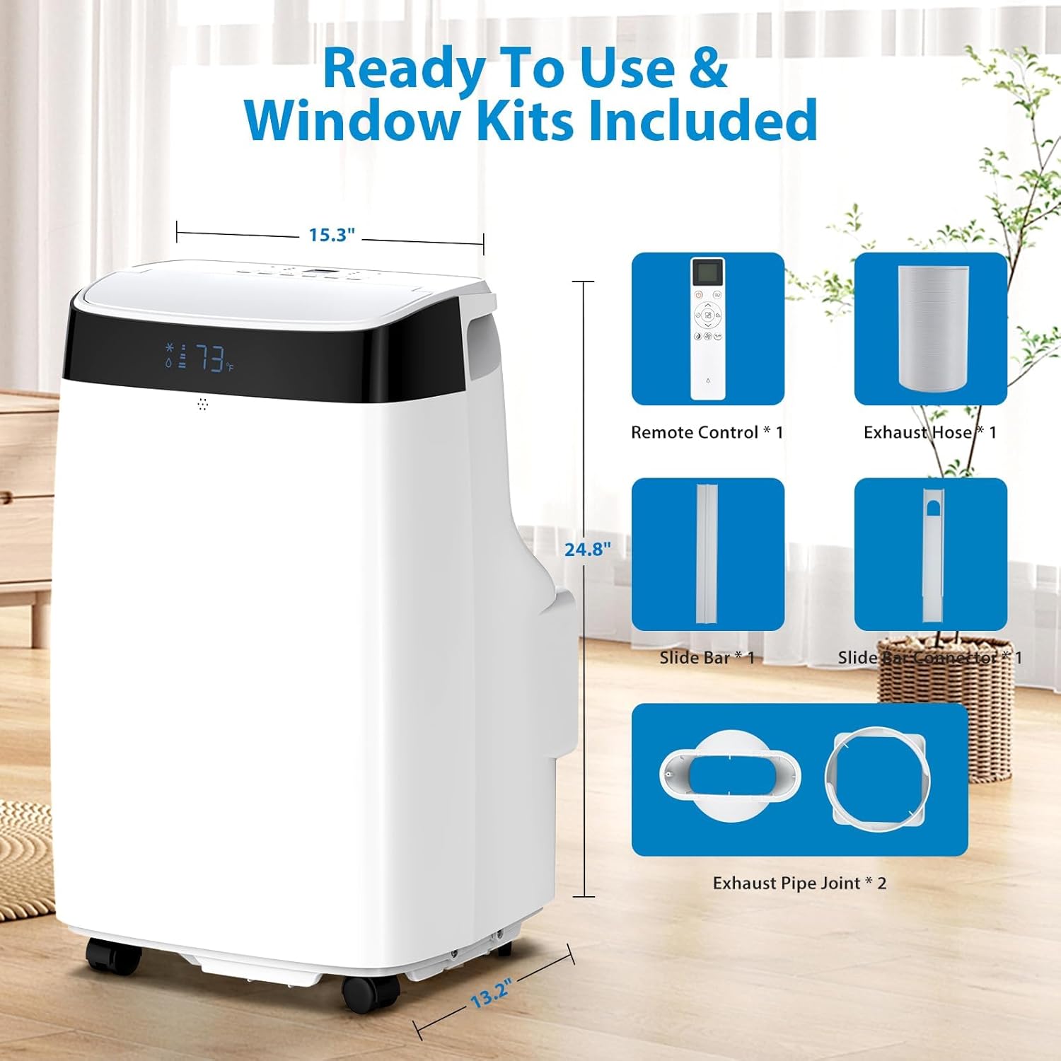10000BTU Portable Air Conditioner Floor Room AC Unit with Remote Control for Room Up to 450 Sq.Ft, 3-In-1 Functions/Digital Display/24 Hrs Timer/Caster Wheels for Office/Home/Dorms