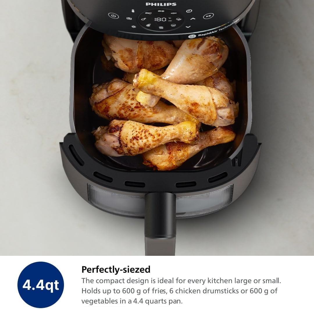 Philips 2000 Series Airfryer - 4.4 qt (4.2 l) Pan, 13 Cooking Functions, RapidAir Technology, Healthy Cooking with 90% Less Fat, Efficient & Fast (NA220/00), 9.8 pounds weight
