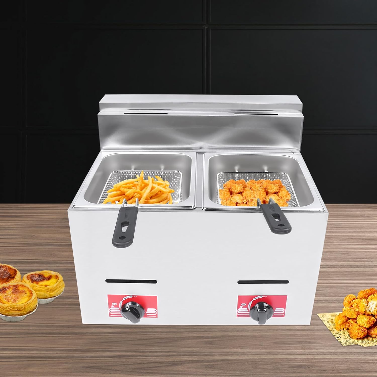 6L*2 Heavy Duty Deep Fryer,Commercial Gas Deep Fryer,Stainless Steel Countertop Deep Gas Fryer with Dual Baskets/Lid for Home Restaurants