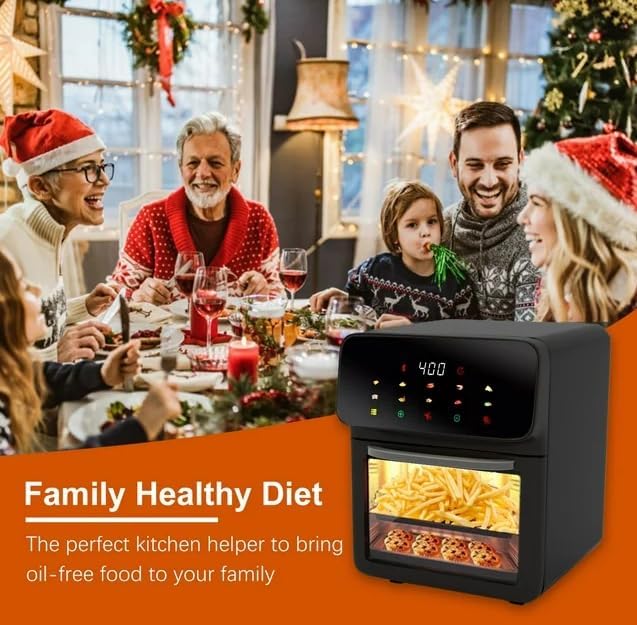 Generic Air Fryer 12QT Convection Oven with 10-in-1 Multi Function, Visible Window and Touchscreen, Black