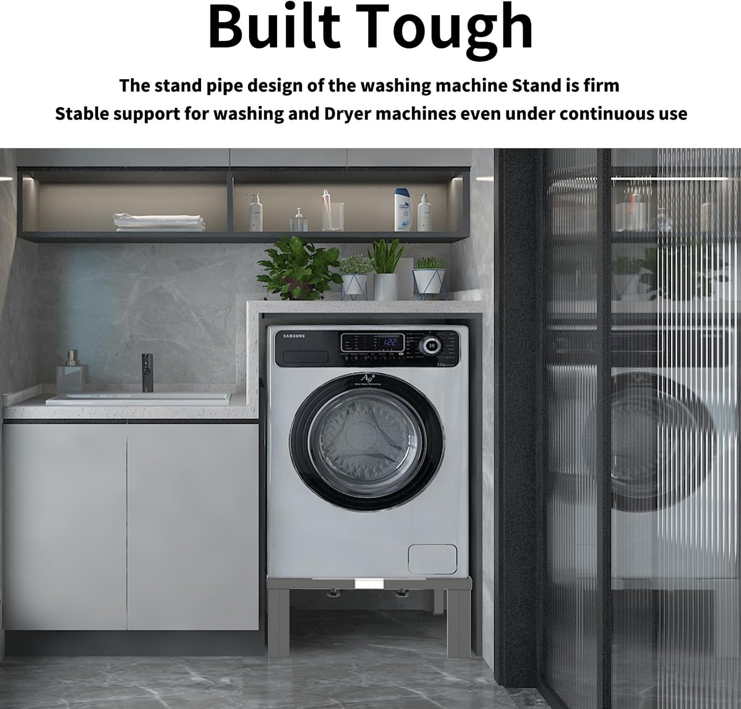 1200LB Heavy-Duty Stainless Steel Laundry Pedestal | Universal Riser for Front Load Washer & Dryer | Anti-Vibration Design, Tool-Free Install(Grey)