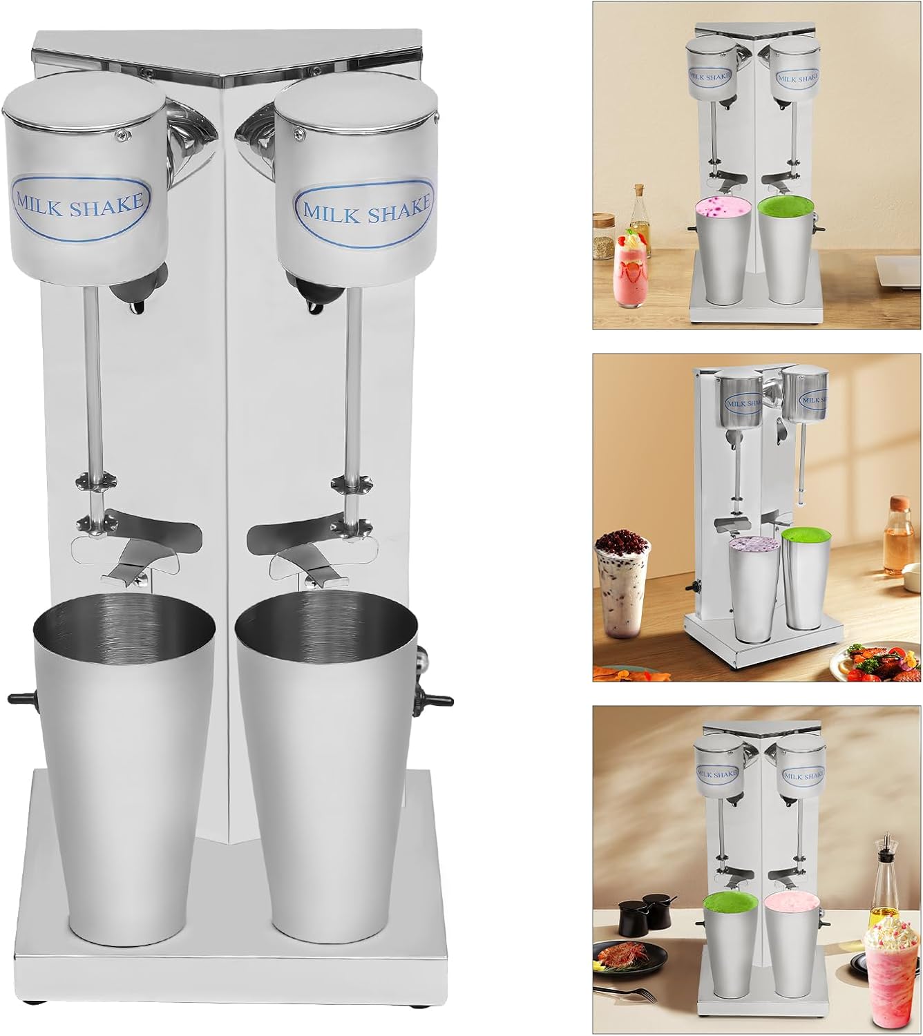 180W Electric Milkshake Maker - Commercial Double Head Stainless Steel Drink Mixer, 16,000 RPM High-Speed Blender for Shakes/Smoothies/Cocktails (110V, Includes 2 Cups)