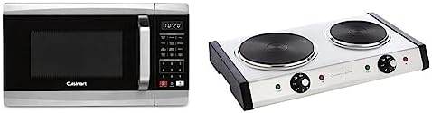 Cuisinart CMW-70 Stainless Steel Microwave Oven, Silver & Cast-Iron Double Burner, 11.5