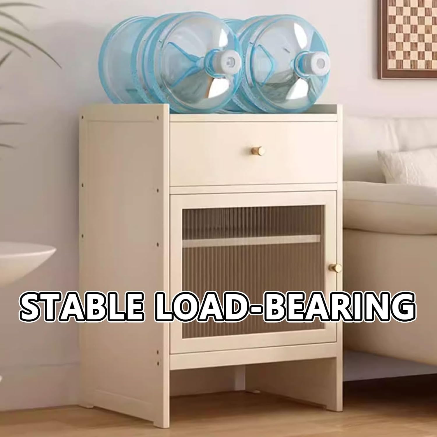 Wood Organizer Stand for Robotic Vacuum Robot Vacuum Stand Cabinet 2-Door Design with Drawers and Glass Doors Removable Shelves Office Storage Cabinet(Natural)