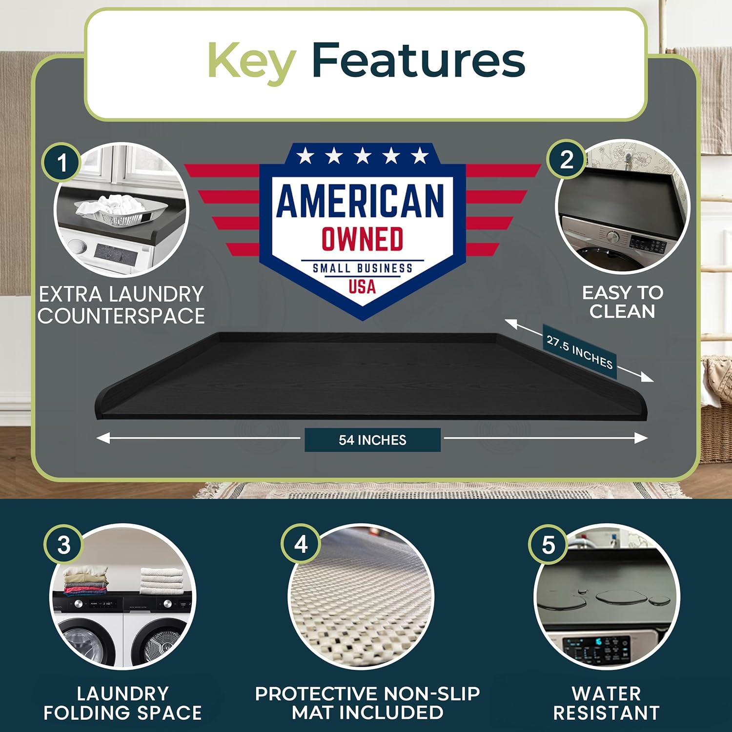 RELODECOR Washer and Dryer Countertop with Non-Slip Mat - 54